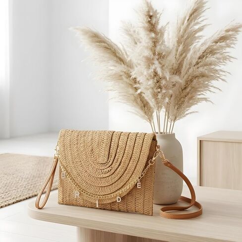 Bride Gift Straw Clutch Purse, BRIDE Letter Removable Chain Mrs Bag Bachelorette Honeymoon Wedding Bridal Bride To Be Shower Gifts in Saudi Arabia