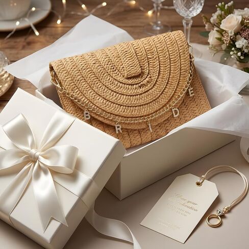 Bride Gift Straw Clutch Purse, BRIDE Letter Removable Chain Mrs Bag Bachelorette Honeymoon Wedding Bridal Bride To Be Shower Gifts in Saudi Arabia