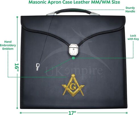 Masonic Master Mason Apron Case (Hand Embroidered) MM WM Size, Synthetic Leather | Freemason Regalia Bag in Saudi Arabia