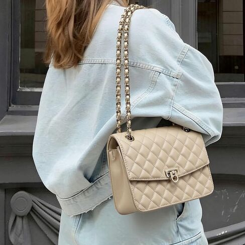 Quilted Crossbody Purse for Women Trendy Ladies Shoulder Bag Small Purse with Gold Chain Designer Purses in Saudi Arabia