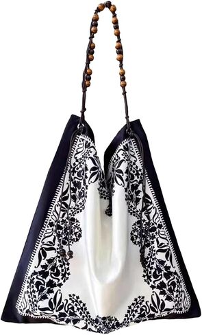 Bandana Bag Paisley Slouchy Tote with Wooden Beaded Strap Retro Vintage Large Hobo Shoulder Bag Boho Purse in Saudi Arabia