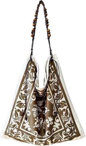 Bandana Bag Paisley Slouchy Tote with Wooden Beaded Strap Retro Vintage Large Hobo Shoulder Bag Boho Purse in Saudi Arabia
