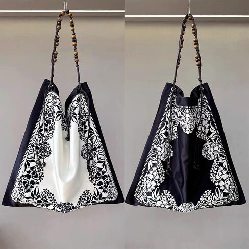 Bandana Bag Paisley Slouchy Tote with Wooden Beaded Strap Retro Vintage Large Hobo Shoulder Bag Boho Purse in Saudi Arabia