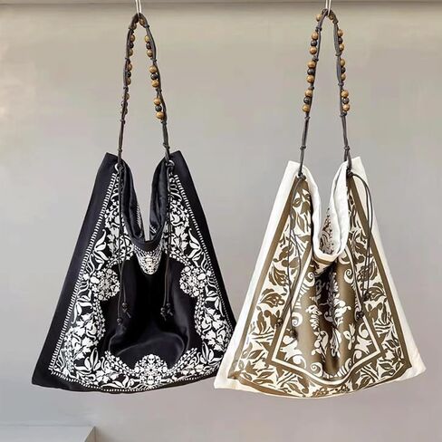 Bandana Bag Paisley Slouchy Tote with Wooden Beaded Strap Retro Vintage Large Hobo Shoulder Bag Boho Purse in Saudi Arabia