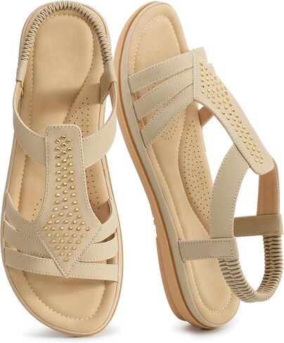 Womens Sandals Dressy Summer: Comfortable Elastic Ankle Strap Flat Sandals 2026 Casual Shoes for Walking Travel in Saudi Arabia
