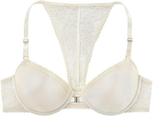 LASCANA Women's Lace Back T-Shirt Bra - Underwire, Seamless Preformed Cups, Clasp Front Closure, Adjustable Straps in Kuwait