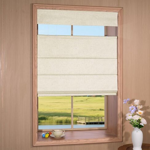 Boolegon Top Down Bottom Up Roman Shades, Cordless Blackout Roman Blinds for Custom, Room Darkening Fabric Linen Thermal Insulation Roman Shades for Windows, Blackout, Beige, 26" W x 48" H in Saudi Arabia