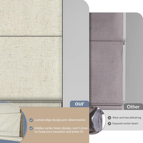 Boolegon Top Down Bottom Up Roman Shades, Cordless Blackout Roman Blinds for Custom, Room Darkening Fabric Linen Thermal Insulation Roman Shades for Windows, Blackout, Beige, 26" W x 48" H in Saudi Arabia