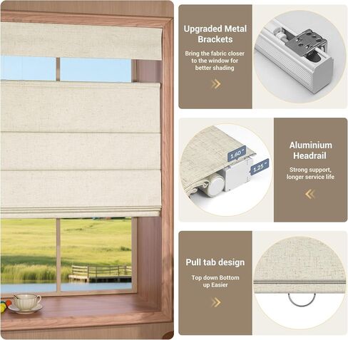 Boolegon Top Down Bottom Up Roman Shades, Cordless Blackout Roman Blinds for Custom, Room Darkening Fabric Linen Thermal Insulation Roman Shades for Windows, Blackout, Beige, 26" W x 48" H in Saudi Arabia