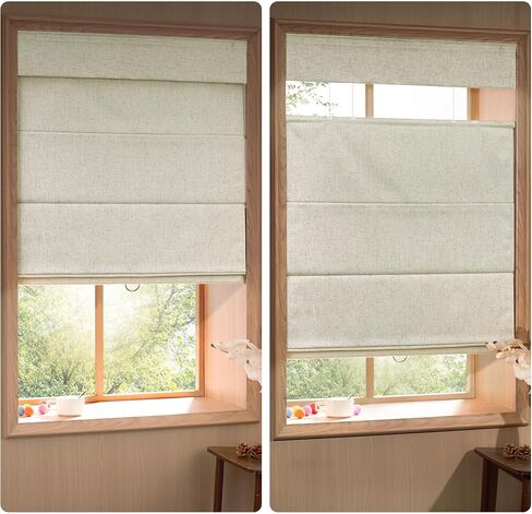 Boolegon Top Down Bottom Up Roman Shades, Cordless Blackout Roman Blinds for Custom, Room Darkening Fabric Linen Thermal Insulation Roman Shades for Windows, Blackout, Beige, 26" W x 48" H in Saudi Arabia