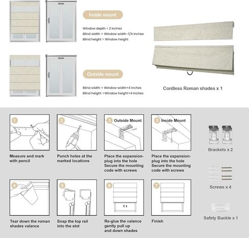 Boolegon Top Down Bottom Up Roman Shades, Cordless Blackout Roman Blinds for Custom, Room Darkening Fabric Linen Thermal Insulation Roman Shades for Windows, Blackout, Beige, 26" W x 48" H in Saudi Arabia