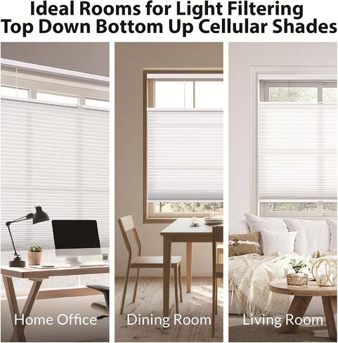 DEZ FURNISHINGS لاسلكي 1.5 بوصة مرشح للضوء من أعلى إلى أسفل من أسفل إلى أعلى ظل خلوي، 61 بوصة عرض × 36 بوصة ارتفاع، أبيض in Kuwait