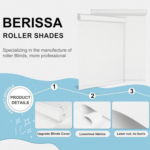 BERISSA 100% Blackout Pull Down Window Shades Blinds for Indoor Windows Room Darkening Roller Shades Thermal Insulated Up and Down Blinds for Home Custom Shades(75" W x 84" H) White in Kuwait