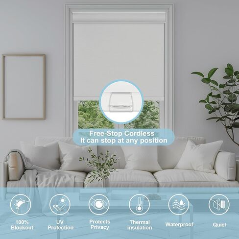 BERISSA 100% Blackout Pull Down Window Shades Blinds for Indoor Windows Room Darkening Roller Shades Thermal Insulated Up and Down Blinds for Home Custom Shades(75" W x 84" H) White in Kuwait