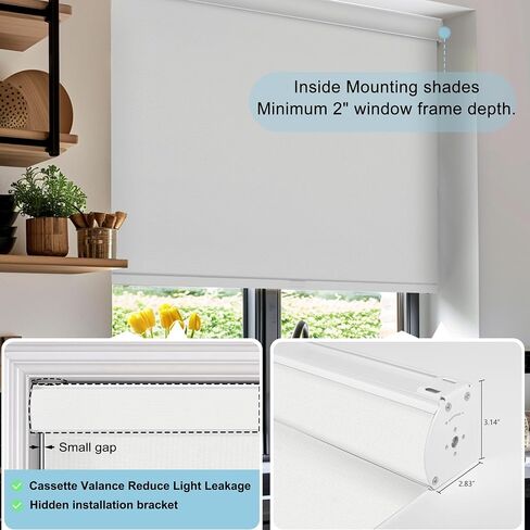 BERISSA 100% Blackout Pull Down Window Shades Blinds for Indoor Windows Room Darkening Roller Shades Thermal Insulated Up and Down Blinds for Home Custom Shades(75" W x 84" H) White in Kuwait