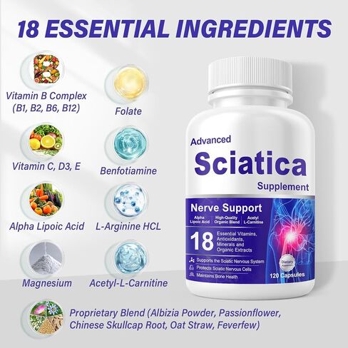 Sciatica Pain Soothing, Sciatica Ease Supplements with Alpha Lipoic Acid & Vitamin B Complex, 18 in 1 Premium Capsules-Maintain Bone Health, 120 Count in Saudi Arabia