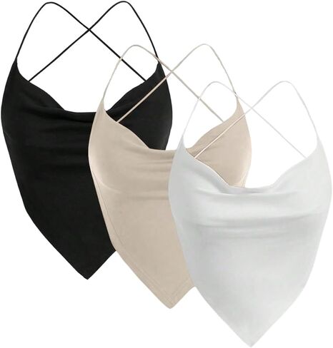 OYOANGLE Women's 3 Pack Draped Front Cami Tops Y2K Criss Cross Spaghetti Strap Camisole Going Out Tops in Kuwait