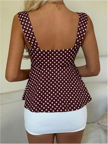 SOLY HUX Women's Cute Babydoll Tops Polka Dots Sleeveless Ruched Peplum Top Summer Crop Tank Shirts in Saudi Arabia