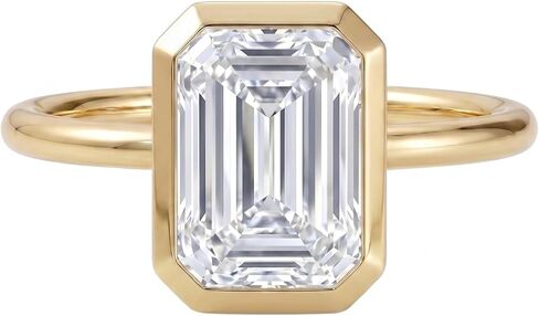 Moissanite Engagement Rings for Women 14K Gold Emerald Cut Bezel Solitaire Travel Wedding Ring (2cttw, D Color, IF Clarity, 3EX Cut) Size 5 in Saudi Arabia