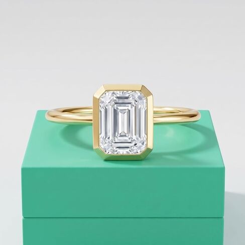 Moissanite Engagement Rings for Women 14K Gold Emerald Cut Bezel Solitaire Travel Wedding Ring (2cttw, D Color, IF Clarity, 3EX Cut) Size 5 in Saudi Arabia