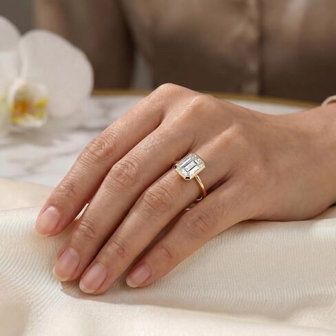 Moissanite Engagement Rings for Women 14K Gold Emerald Cut Bezel Solitaire Travel Wedding Ring (2cttw, D Color, IF Clarity, 3EX Cut) Size 5 in Saudi Arabia
