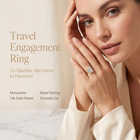 Moissanite Engagement Rings for Women 14K Gold Emerald Cut Bezel Solitaire Travel Wedding Ring (2cttw, D Color, IF Clarity, 3EX Cut) Size 5 in Saudi Arabia