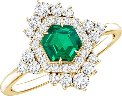 خاتم خطوبة عتيق من الزمرد المعتمد من Lab Grown Emerald باللون الفضي، جودة AAA، خاتم من الألماس الزمردي - جاهز للهدايا in Kuwait