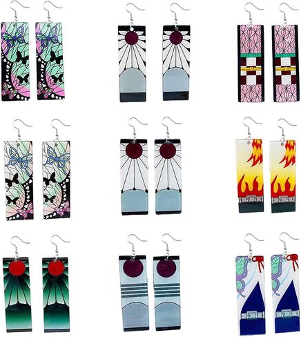 Tanjiro Earrings, 9 Pairs Anime Demon Slayer Earrings For Women Trendy Tanjiro Cosplay Jewelry Exquisite Cosplay Anime Drop Unique Creative Dress-Up Earrings Accessories For Women Double-Sided Acrylic in Saudi Arabia