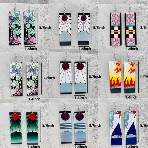 Tanjiro Earrings, 9 Pairs Anime Demon Slayer Earrings For Women Trendy Tanjiro Cosplay Jewelry Exquisite Cosplay Anime Drop Unique Creative Dress-Up Earrings Accessories For Women Double-Sided Acrylic in Saudi Arabia