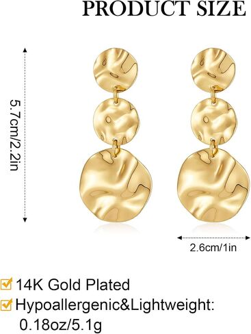 الله استرخى أقراط للنساء مطروق بوهو مكتنزة كبيرة بيان أقراط 14K مطلية بالذهب القرص إسقاط أقراط البوهيمي مجوهرات هدايا in Kuwait