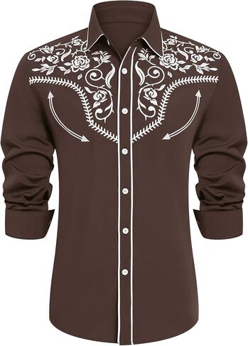 Men's Western Cowboy Shirt, Embroidered Long Sleeve Casual Button Down Shirt in Saudi Arabia