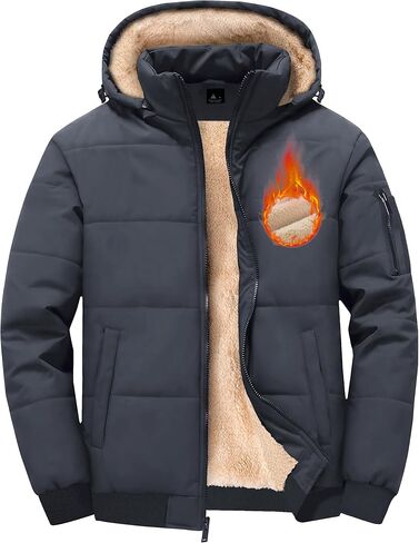 GEEK LIGHTING Men's Winter Jackets Waterproof Windproof Sherpa Lined Insulated Hooded Puffer Jacket Padded Coats in Saudi Arabia