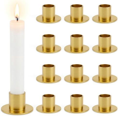 ZENFUN 12 Pc Taper Candle Holders, Iron Gold Candlestick Holders Bulk, Table Centerpiece Candlestick Holder Bulk, Matte Gold Candle Holder for Home Decor, Party, Wedding, Anniversary in Kuwait