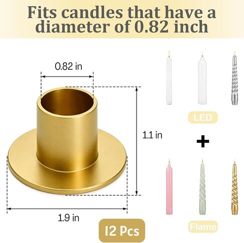 ZENFUN 12 Pc Taper Candle Holders, Iron Gold Candlestick Holders Bulk, Table Centerpiece Candlestick Holder Bulk, Matte Gold Candle Holder for Home Decor, Party, Wedding, Anniversary in Kuwait
