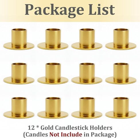 ZENFUN 12 Pc Taper Candle Holders, Iron Gold Candlestick Holders Bulk, Table Centerpiece Candlestick Holder Bulk, Matte Gold Candle Holder for Home Decor, Party, Wedding, Anniversary in Kuwait