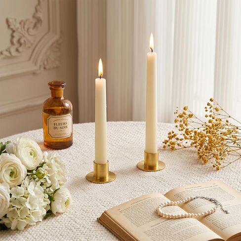ZENFUN 12 Pc Taper Candle Holders, Iron Gold Candlestick Holders Bulk, Table Centerpiece Candlestick Holder Bulk, Matte Gold Candle Holder for Home Decor, Party, Wedding, Anniversary in Kuwait