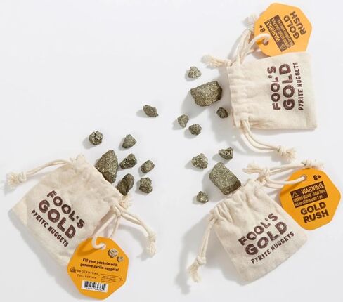 Gold Rush Fool's Gold Pyrite Nuggets Bag | 11+ Crystals in Canvas Drawstring Pouch, Fun Prospecting & Collecting Kit, Pirate & Prospector Adventure in Saudi Arabia