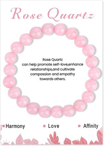 Mikovivi Rose Quartz Bracelet, 8.5mm/0.34 Inch Stone of Wealth Bracelet Elastic Crystal Beaded Bracelets Pink Spiritual Jewelry for Women Men in Kuwait