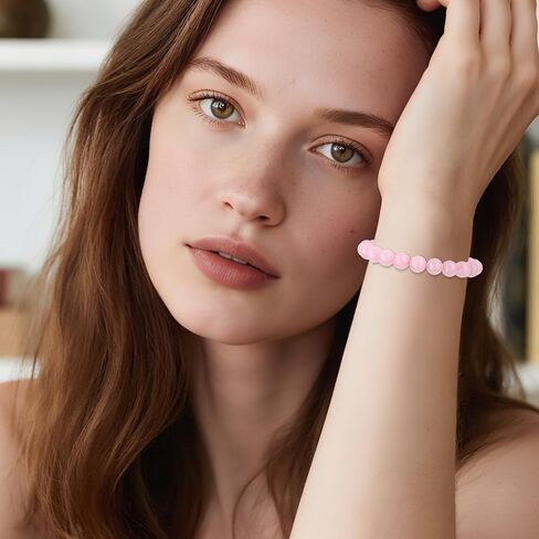 Mikovivi Rose Quartz Bracelet, 8.5mm/0.34 Inch Stone of Wealth Bracelet Elastic Crystal Beaded Bracelets Pink Spiritual Jewelry for Women Men in Kuwait