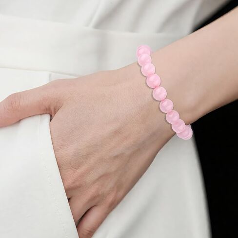 Mikovivi Rose Quartz Bracelet, 8.5mm/0.34 Inch Stone of Wealth Bracelet Elastic Crystal Beaded Bracelets Pink Spiritual Jewelry for Women Men in Kuwait