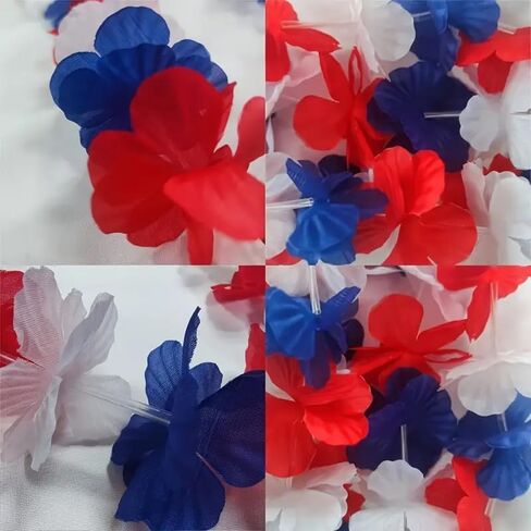 Patriotic Red White and Blue Flower Leis and Star Sunglasses for 4th of July,Flower Necklace Party Decorations 12PCS in Saudi Arabia