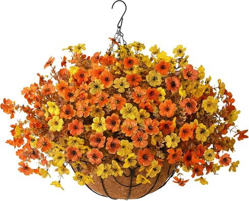 Artificial Faux Hanging Flowers Plants with Basket for Outdoor Spring Decoration, Fake Silk Daisy Outside Indoor UV Resistant Look Real Yard Patio Front Porch Garden Balcony Home Summer Decor(Mix2) in Saudi Arabia