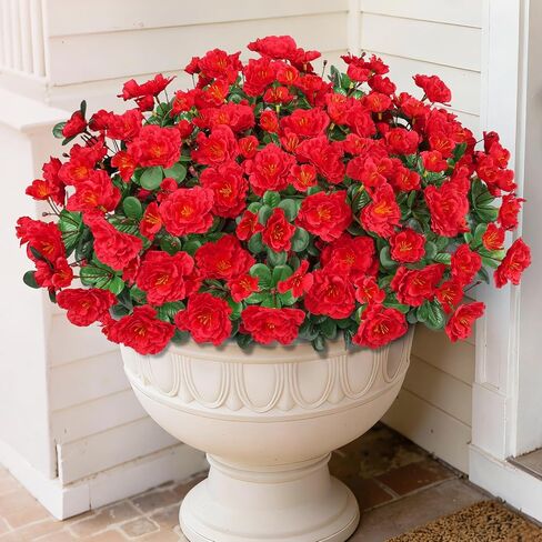 Artificial Flowers for Outdoors, Faux Silk Camellia Flowers Spring Summer Decoration UV Resistant Fake Plastic Plants for Planter Outside Patio Garden Balcony Door Porch, Purple 4 Bundles in Saudi Arabia
