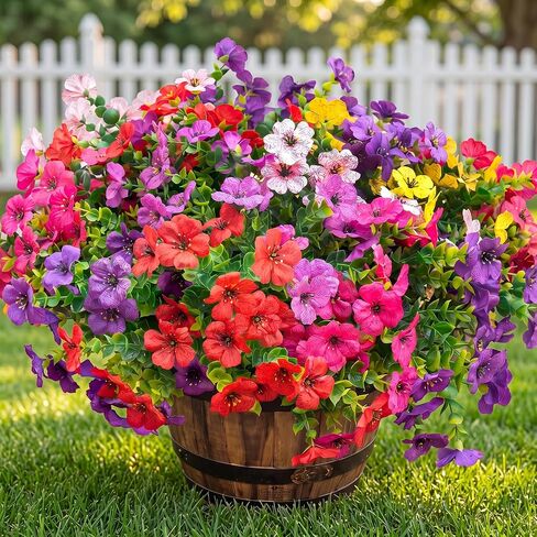 Artificial Violet Flowers Outdoor UV Resistant, 16-Stem Multi Pack Faux Purple Blooms for Front Porch, Patio, Garden & Large Planters, Fade Resistant Silk Fake Flowers (16, Mix Colors) in Kuwait