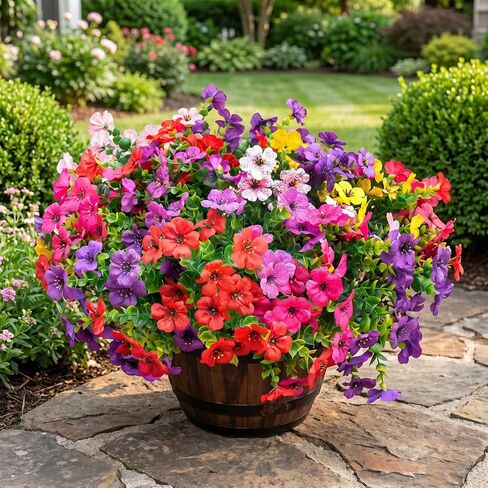 Artificial Violet Flowers Outdoor UV Resistant, 16-Stem Multi Pack Faux Purple Blooms for Front Porch, Patio, Garden & Large Planters, Fade Resistant Silk Fake Flowers (16, Mix Colors) in Kuwait