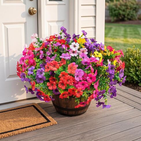 Artificial Violet Flowers Outdoor UV Resistant, 16-Stem Multi Pack Faux Purple Blooms for Front Porch, Patio, Garden & Large Planters, Fade Resistant Silk Fake Flowers (16, Mix Colors) in Kuwait