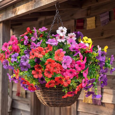 Artificial Violet Flowers Outdoor UV Resistant, 16-Stem Multi Pack Faux Purple Blooms for Front Porch, Patio, Garden & Large Planters, Fade Resistant Silk Fake Flowers (16, Mix Colors) in Kuwait
