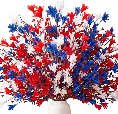 Janinka 18 Pcs 4th of July Artificial Flowers Patriotic Berry Picks 250th Anniversary Red White and Blue Flowers for Memorial Day Independence Day Office Vase Decor Home Table Centerpiece in Kuwait