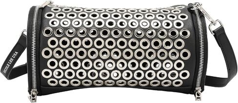 Nicole Lee Grommet Edge Barrel Bag, Grommet design on vegan leather exterior,detachable shoulder strap in Saudi Arabia