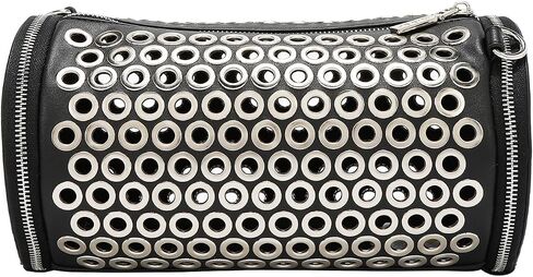 Nicole Lee Grommet Edge Barrel Bag, Grommet design on vegan leather exterior,detachable shoulder strap in Saudi Arabia